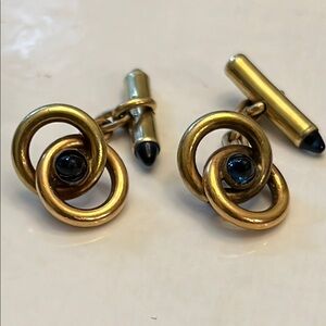 Krementz Vintage Gold Toned Knot Cufflinks with Blue Stones